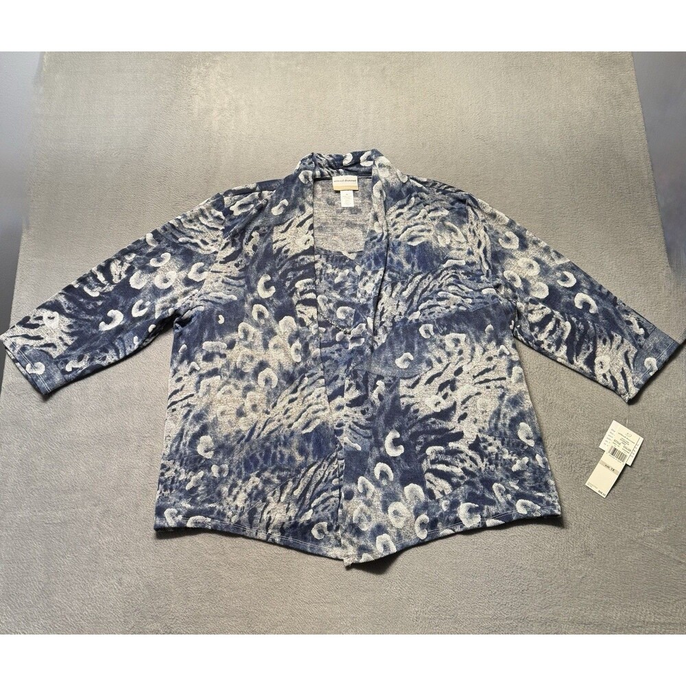 Alfred Dunner Womens 1X Plus Size Blue Animal Melange Two in One Top Shirt NWT